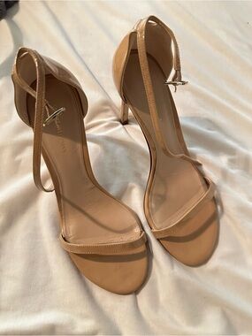 Stuart Weitzman Patent Nude Ankle-Strap Heels